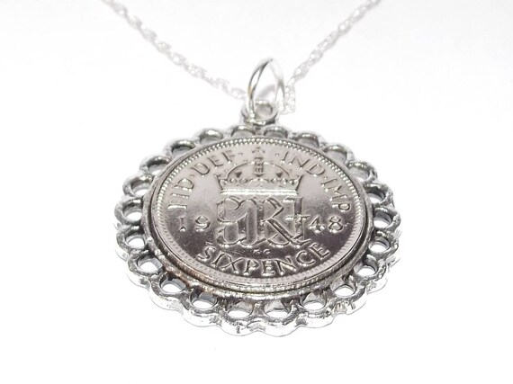 Fine Pendant 1948 Lucky sixpence 76th Birthday plus a Sterling Silver 18in Chain 76th birthday gift for her Thinking Of You,  Special Friend