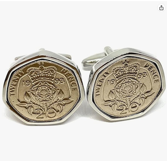 1993 32nd Birthday / Anniversary Silver Plated 20p  coin cufflinks -1993 for a 32nd Birthday SLV