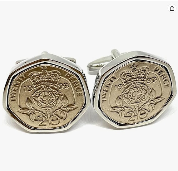 1993 31st Birthday / Anniversary Silver Plated 20p  coin cufflinks -1993 for a 31st Birthday SLV