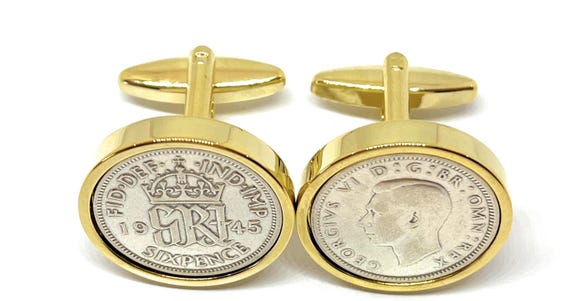 1945 Silver Sixpence 80th Birthday coin Cufflinks, 80th Anniversary gift, 80th birthday, Mens gift, 1945 birthday gift, 1945 birthday GLD