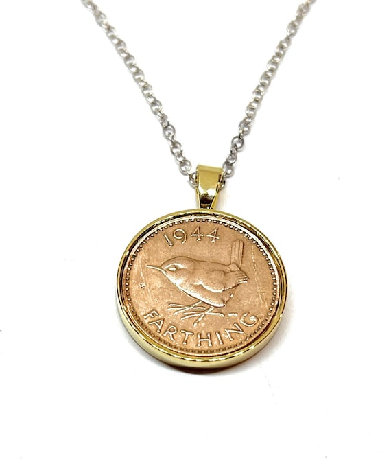 Round Solid Pendant 1944 Lucky Farthing 81st Birthday gift for women Sterling Silver Chain 81st birthday gift for her Thinking Of You, GLD