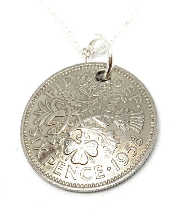 Pendant 1958 Lucky Domed Sixpence 66th Birthday plus a Sterling Silver 18in Chain 66th birthday gift for her Thinking Of You