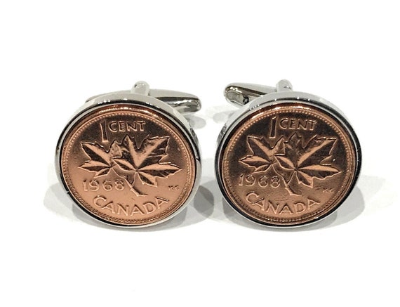 1969 56th Birthday / Anniversary 1 cent Canadian coin cufflinks - One cent cufflinks from 1969 for a 56th birthday present Thinking Of You