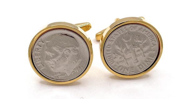 1965 American Dime coin cufflinks, 60th birthday gifts for men, 1965 birthday gift, Gift from 1965, Mens gifts, 60th, GLD