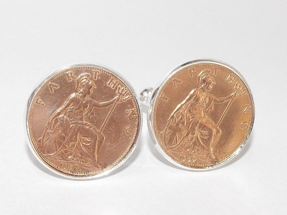 100th Birthday 1924 Gift Farthing Coin Cufflinks - Two tone design - 96th Anniversary gift -99th Thinking Of You,  Special Friend, Mum, Dad