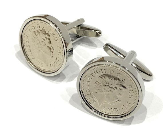 18th Anniversary  Wedding Anniversary 2007 coin cufflinks - for a wedding in 2007 anniversary, Mens gift, Wedding in 2007, 2007, 18th