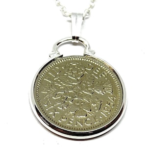 1954 70th Birthday gifts for women / Anniversary sixpence coin Cinch pendant plus 18inch SS chain gift 70th birthday gift for her