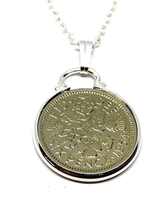 1954 70th Birthday gifts for women / Anniversary sixpence coin Cinch pendant plus 18inch SS chain gift 70th birthday gift for her