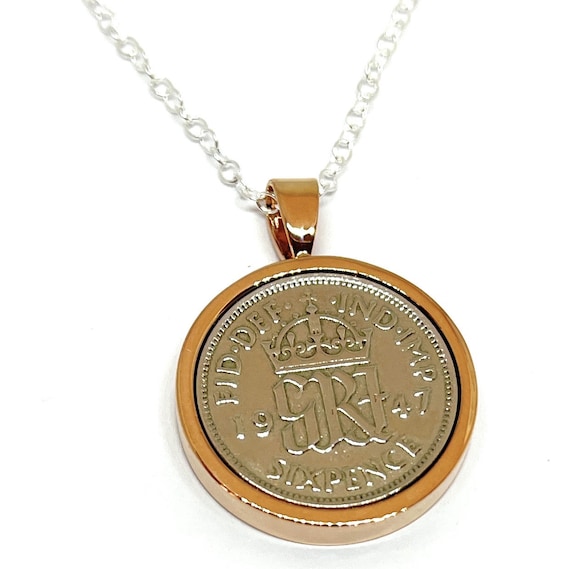 Round Pendant 1947 Lucky sixpence 78th Birthday plus a Sterling Silver 18in Chain - 1947, 1947 78th birthday gift, 78th gift - RG