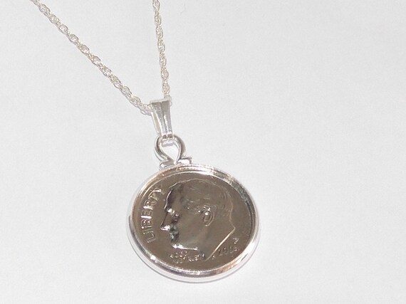 25th Birthday American Dime coin Pendant - 1999 Pendant 25th birthday gift for her