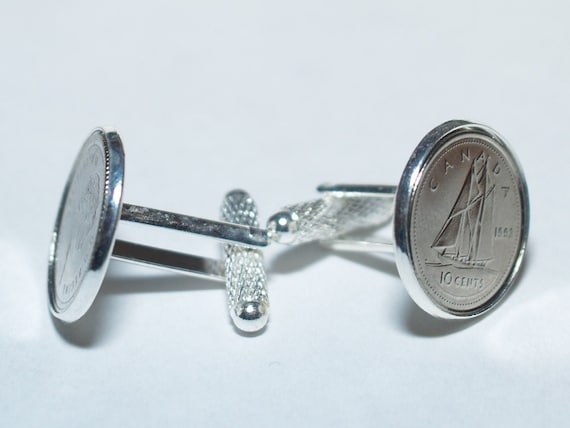 48th Birthday 1977 Canadian dime coin cufflinks- Great gift idea. Genuine Canadian 10c dime cufflink 1977 Thinking Of You,  Special Friend