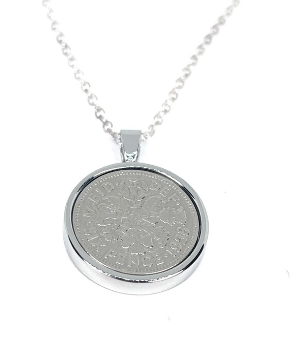 Lucky sixpence 1958 Birthday plus a Sterling Silver 18in Chain 67th Solid Pendant 67th birthday gift for her Thinking Of You, Mum Dad
