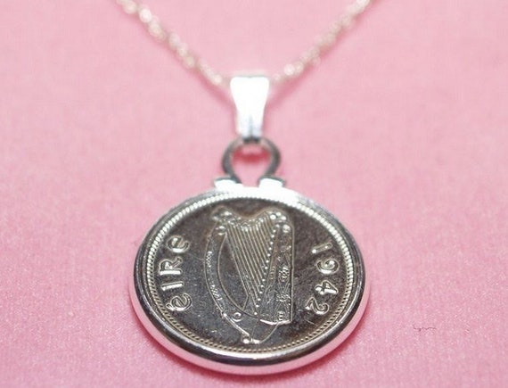 1968 56th Birthday / Anniversary Irish Threepence coin pendant plus 20inch SS chain gift, 56th birthday from 1968, 1968, 56th, coin pendant