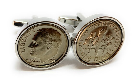 1971 54th Birthday / Anniversary American Dime coin cufflinks - American Dime cufflinks from 1971 for a 54th birthday Silver Thinking Of You