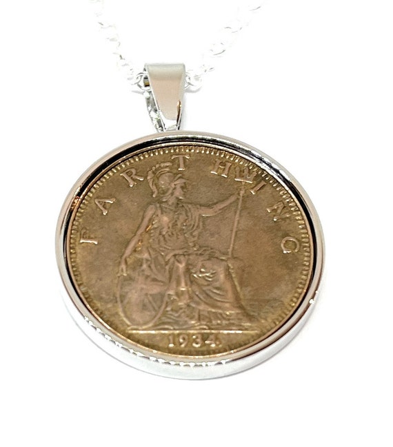 1934 91st Birthday Anniversary Farthing coin Solid Silver Plated Pendant Sterling Silver chain 91st birthday gift for Women SLV