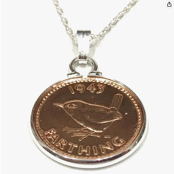 1943 82nd Birthday / Anniversary Farthing coin pendant plus 18inch SS chain gift 82nd birthday gift for her