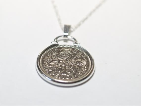 1965 59th Birthday Anniversary lucky sixpence coin pendant plus 18inch SS chain, 59th birthday gift, 1965 birthday gift, 59th, 1965