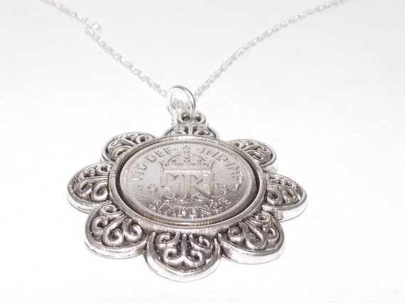 Floral Pendant 1937 Lucky sixpence 87th Birthday plus a Sterling Silver 18in Chain 87th birthday gift for her Thinking Of You, Mum Dad