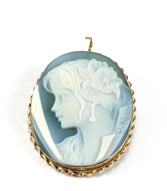 Antique 9ct Gold Carved Agate Cameo Pendant / Brooch 4.0cm X 3.2 (37) Victorian Lady