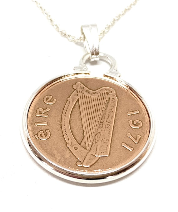 54th Birthday 1971 Old Irish One Pence Coin Pendant, 1971 54th birthday, 54th Ladies gift, gift for her, Mothers Day Gift, Mum 54th