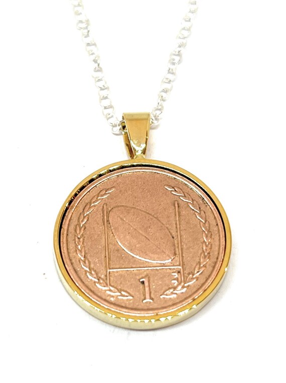 Rugby Solid Pendant in Gold plated backs - Rugby Player Pendant with real coin - Great Rugby gift ,  Special Friend GLD