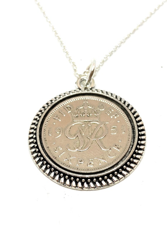 Round Pendant 1945 Lucky sixpence 79th Birthday plus a Sterling Silver 18in Chain, 79th Anniversary gift, 79th birthday gift, Mens gift