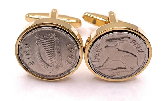 1962 Irish Threepence coin cufflinks - Great gift idea 1962 3d Irish threepence Thinking Of You, Special Friend, Mum, 63rd Dad, 63rd DLD