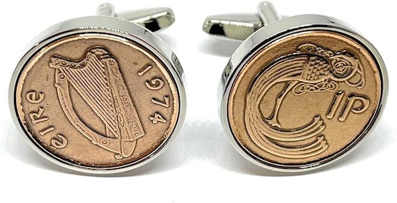 1974 52nd Birthday gift Irish Penny for Luck cufflinks: Silver, Gold or RoseGold Plated
