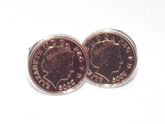 11th Lace wedding anniversary cufflinks - Steel 1p coins from 2011 - Gift Thinking Of You,  Special Friend, Mum, Dad, Loved One