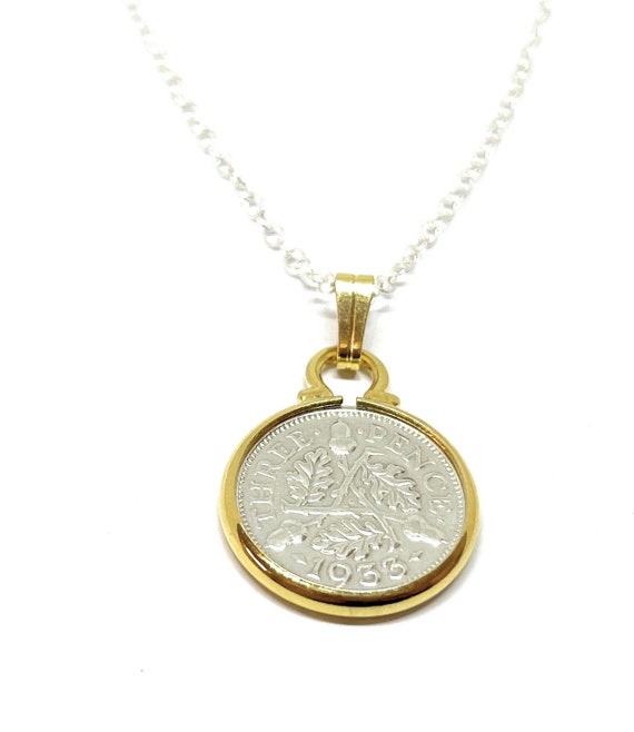 1933 Threepence Coin Pendant: 92nd Birthday Gift, Sterling Silver Chain