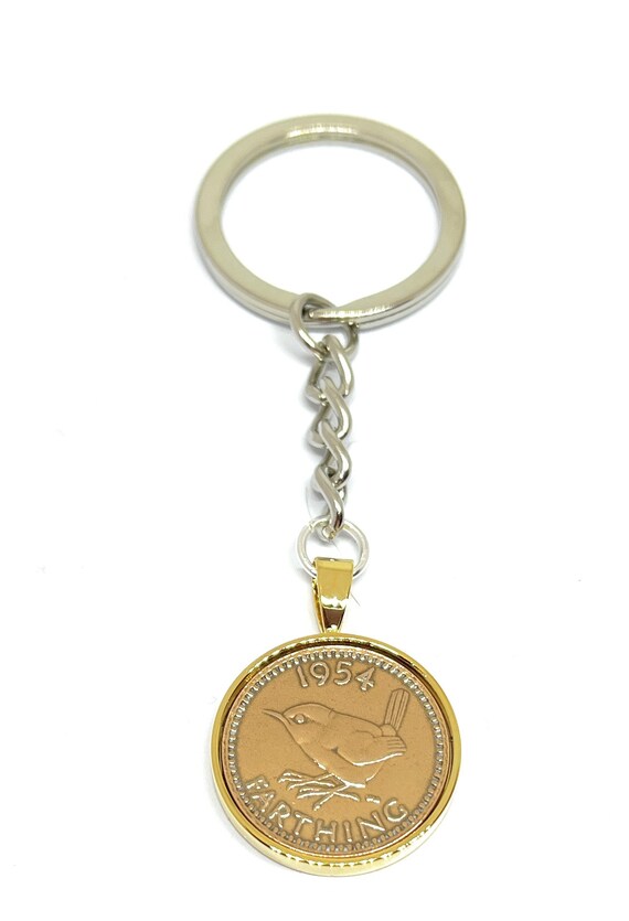 1954 71st Birthday Keyring-Farthing Keyring- Mum, Dad, Brother, Sister- 71st Birthday-Coin Keyring, 71st Anniversary, GLD