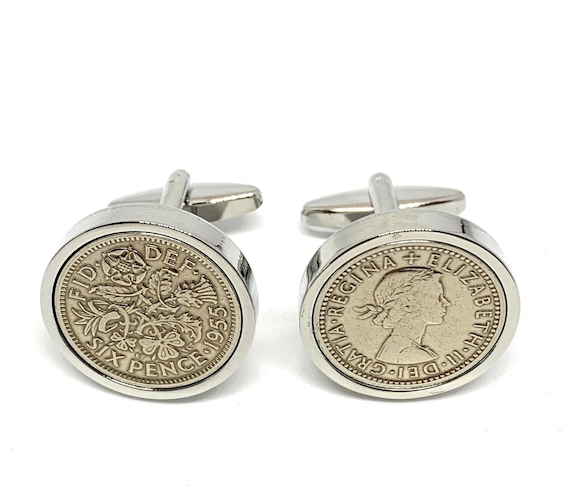 Premium 1955 Sixpence Cufflinks for a 70th birthday.  Original British Sixpence, 70th birthday , 70th, gift from 1955 Thinking Of You SLV