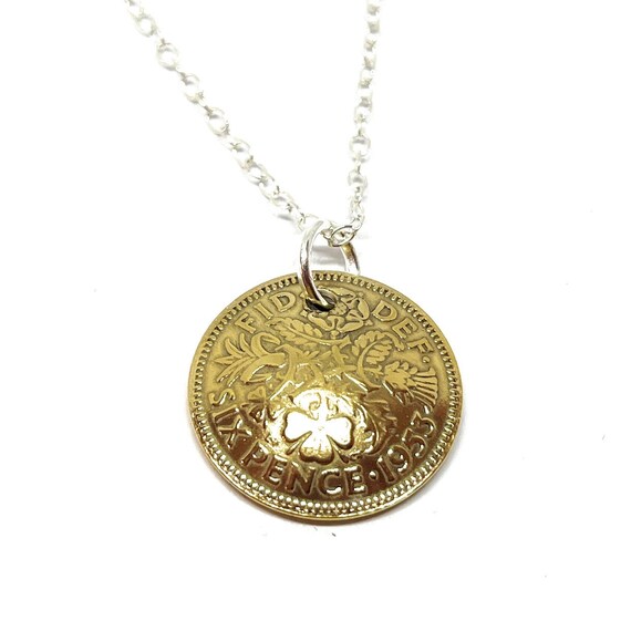 1953 Domed Gold Plated Sixpence 71st birthday pendant.  Original sixpence coin domed pendant Great gift from 1953 71st - gift for her