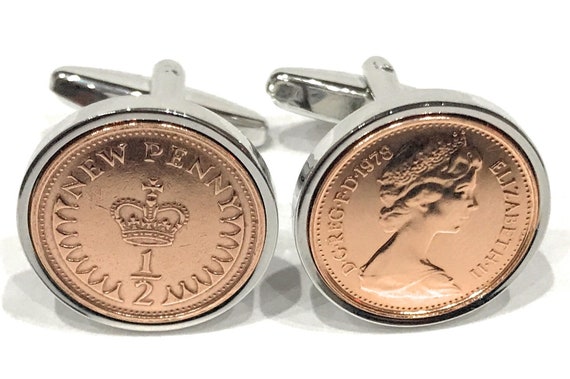 45th Birthday 1979 Birthday Old Half Pence Coin Cufflinks, 1979 45th birthday,45th mens gift, gift for him, Fathers Day Gift, Dads 45th