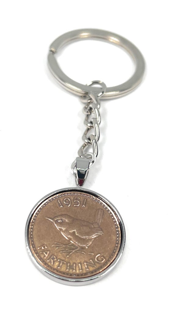1951 74th Birthday Keyring-Farthing Keyring- Mum, Dad, Brother, Sister- 74th Birthday-Coin Keyring, Farthing Coin, 74th Anniversary