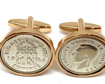 80th Birthday 1944 Gift Sixpence Coin Cufflinks HT- Rose Gold Plated Cufflink Backs- 80th Anniversary gift -1944 Mens Gift, Thinking Of You