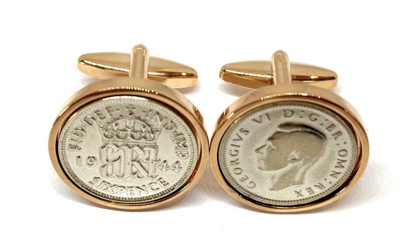 80th Birthday 1944 Gift Sixpence Coin Cufflinks HT- Rose Gold Plated Cufflink Backs- 80th Anniversary gift -1944 Mens Gift, Thinking Of You