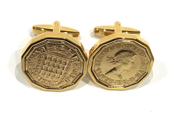 Threepence 3d 64th birthday Cufflinks - Original 1961 threepence coin cufflinks 64th, Fathers Day, 64th Gift for Him, 64th Gift for dad GLD