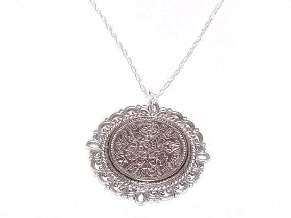 Fancy Pendant 1958 Lucky sixpence 67th Birthday plus a Sterling Silver Chain 67th birthday gift for her Thinking Of You, Mum Dad
