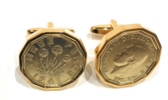 1941 Threepence 3d 84th birthday Cufflinks - Original 1941 threepence coin cufflinks GLD Thinking Of You,  Special Friend, Mum, Dad