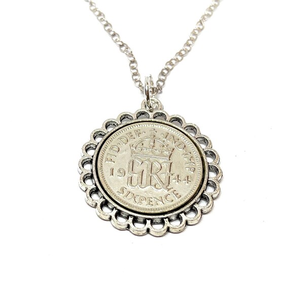 Fine Pendant 1944 Lucky sixpence 80th Birthday gifts for women Sterling Silver 18in Chain 80th birthday gift for her, Thinking Of You, Mum