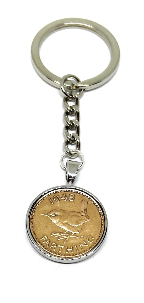 1947 78th Birthday Gift Farthing Keyring Mum, Dad: Silver, Gold or RoseGold Plated mounts