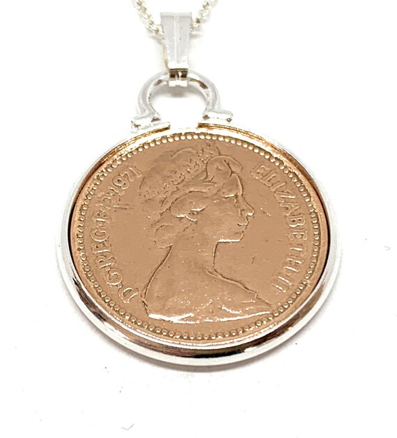 54th Birthday 1971 Old British One Pence Coin Pendant, 1971 54th birthday, 54th Ladies gift, gift for her, Mothers Day Gift, Mum 54th