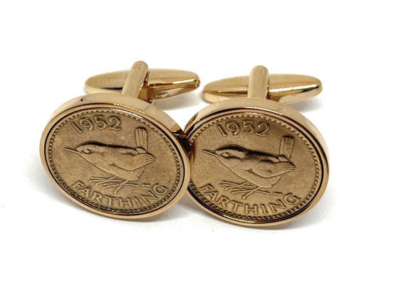 72nd Birthday 1952 Farthing Coin Cufflinks in 72nd Birthday Present from 1952, Thinking Of You, Mum, Dad Rose Gold