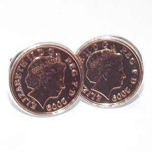 12th  Silk wedding anniversary cufflinks - Silk 1p coins from 2012 - Gift Thinking Of You,  Special Friend, Mum, Dad, Loved One