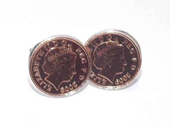 12th  Silk wedding anniversary cufflinks - Silk 1p coins from 2012 - Gift Thinking Of You,  Special Friend, Mum, Dad, Loved One