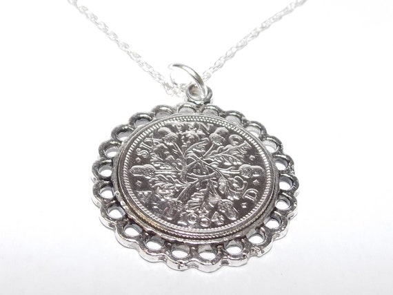 Fine Pendant 1934 Lucky sixpence 91st Birthday gifts for women Sterling Silver 18in chain 91st birthday gift for her, Thinking Of You, Mum