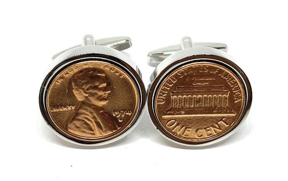 Premium 1974 51st Birthday / Anniversary 1 cent lincoln coin cufflinks Thinking Of You,  Special Friend, Mum, Dad, Loved One, 51st dad
