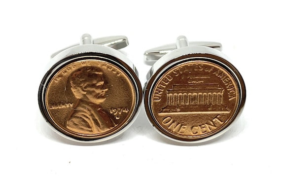 Premium 1974 50th Birthday / Anniversary 1 cent lincoln coin cufflinks Thinking Of You,  Special Friend, Mum, Dad, Loved One, 50th dad