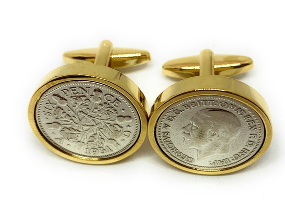 1931 Sixpence Cufflinks 93rd birthday.  Original sixpence coins Great gift from 1931 93rd GLD Thinking Of You,  Special Friend, Mum, Dad